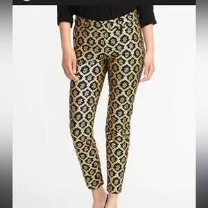 Old Navy Pixie Black And Gold Metallic Floral Anke Pants Size 16